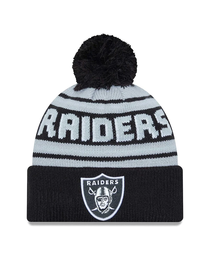 Men's New Era Black Las Vegas Raiders Main Cuffed Knit Hat with Pom