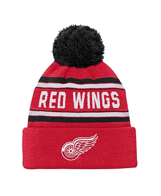 Youth Boys and Girls Detroit Red Wings Red Jacquard Cuffed Knit Hat with Pom