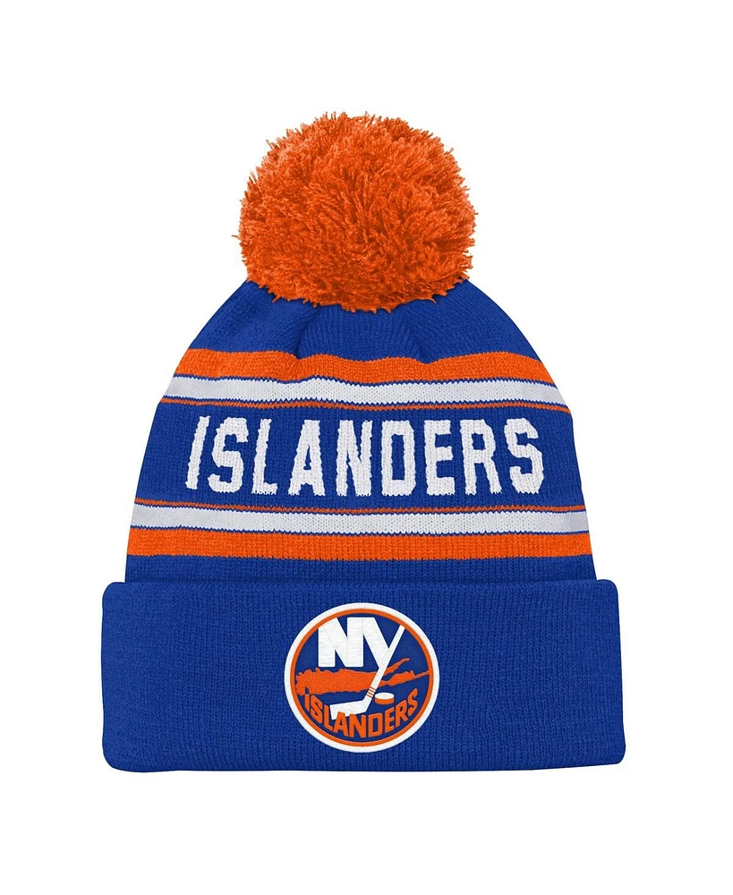 Youth Boys and Girls New York Islanders Royal Jacquard Cuffed Knit Hat with Pom