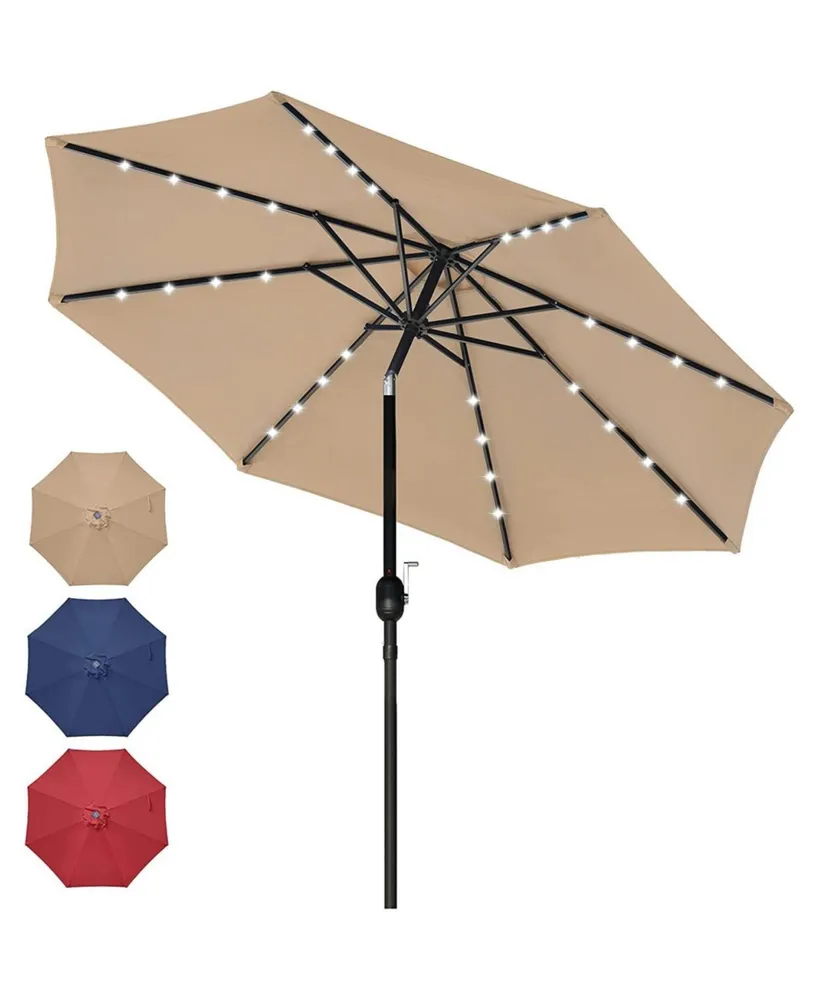 Simplie Fun 9' Solar Umbrella 32 Led Lighted Patio Umbrella Table Market Umbrella With Push Button Tilt/Crank Outdoor Umbrella For Garden, Deck
