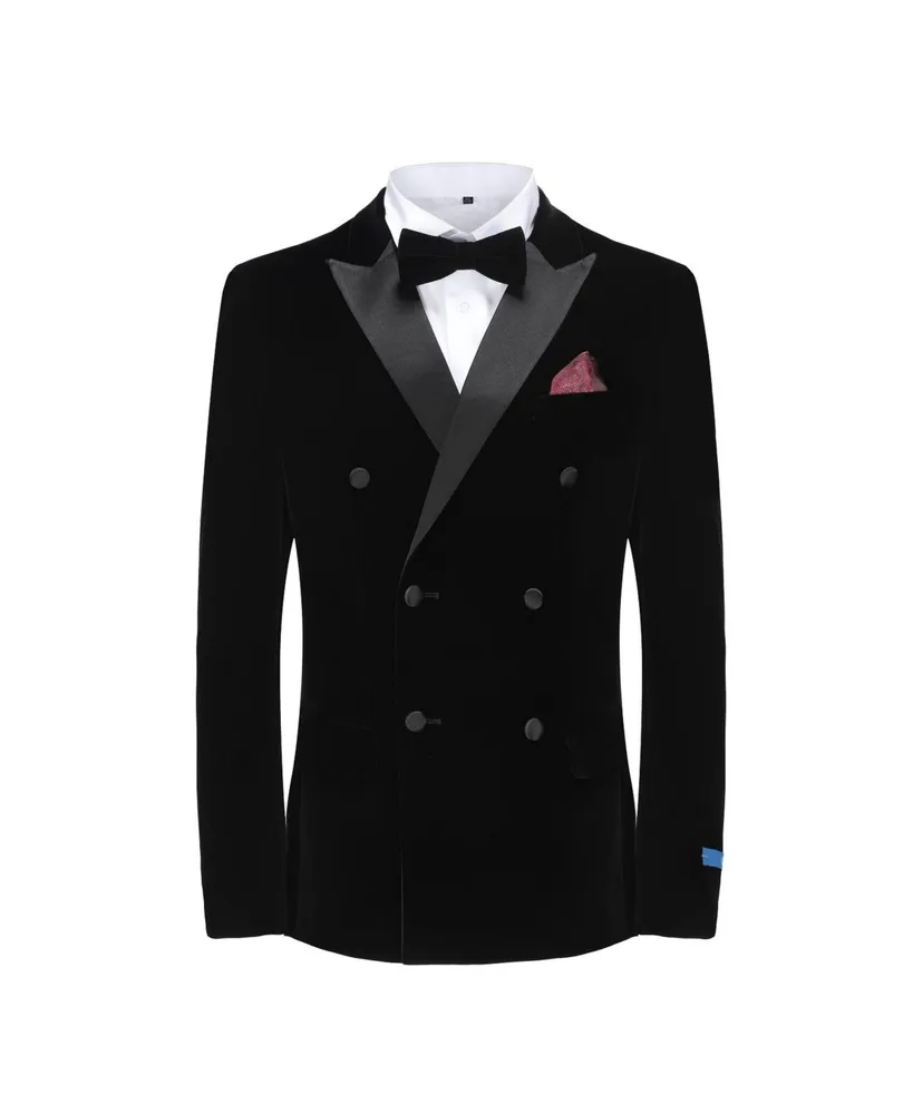 Gino Vitale Men's 2 Piece Double Breasted Velvet Birdseye Lapel Slim Fit Tuxedo