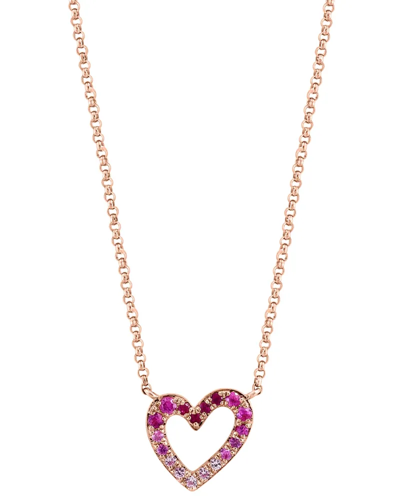 Effy Pink Sapphire (1/6 ct. t.w) & Ruby (1/20 ct. t.w.) Ombre Heart 17-3/4" Pendant Necklace in 14k Rose Gold