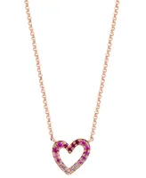 Effy Pink Sapphire (1/6 ct. t.w) & Ruby (1/20 ct. t.w.) Ombre Heart 17-3/4" Pendant Necklace in 14k Rose Gold