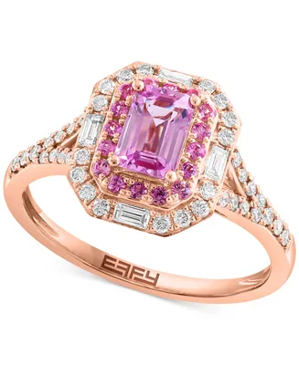 Effy Pink Sapphire (5/8 ct. t.w) & Diamond (1/3 ct. t.w) Halo Ring in 14k Rose Gold