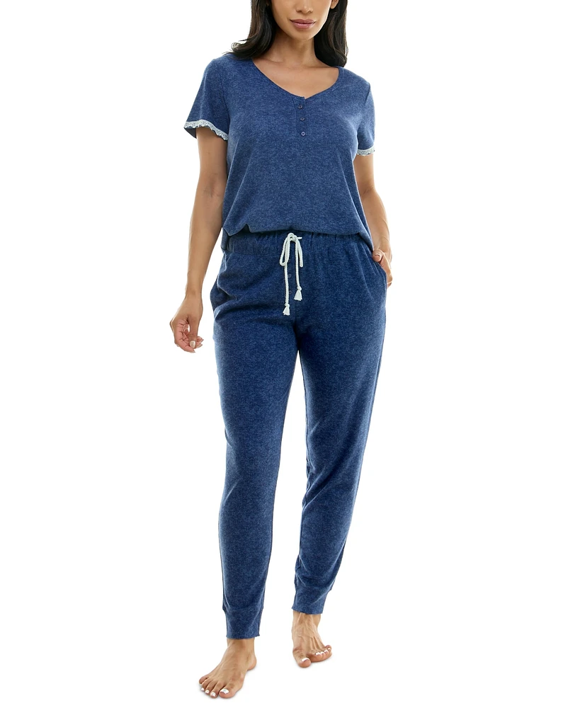 Roudelain Women's 2-Pc. Waffle-Knit Henley Jogger Pajamas Set