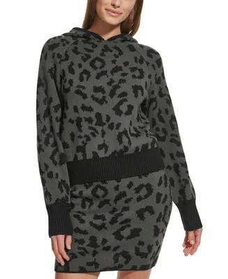 Dkny Jeans Women's Hooded Animal-Print Pullover Sweater