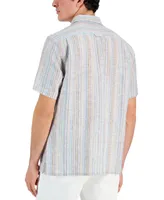 Club Room Men's Chroma Vertical Stripe Short-Sleeve Button-Front Linen Shirt, Created for Macy's