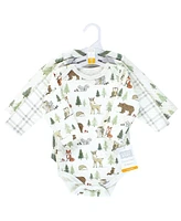 Hudson Baby Boys Unisex Quilted Long Sleeve Cotton Bodysuits, Forest Animals, Months