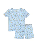 Bellabu Bear Toddler| Child Unisex Milk & Cookies Blue Kids 2-Piece Short Sleeve & Shorts Pajama Set