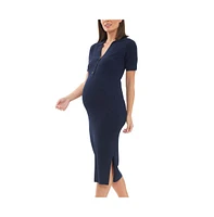 Ripe Maternity Maddy Rib Knit Polo Nursing Dress Navy