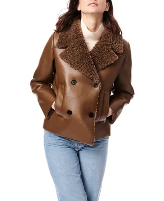 Women's Faux Shearling Backed Leather Peacoat