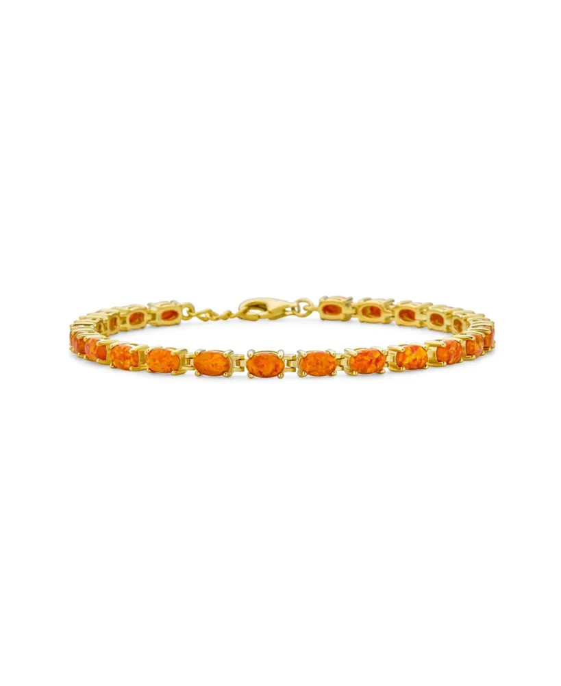 Bling Jewelry Simple Strand Mexican Orange Synthetic Opal Tennis Bracelet For Women Gold Plated Sterling Silver 7-7.5 Inch