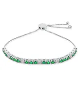 Gemstones 2.2 Ctw White Zircon Alternating Created Green Emerald Bolo Tennis Bracelet for Women Adjustable 7-8 Inch .925 Sterling Silver