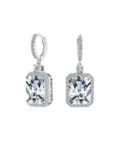 Statement Fashion 10CT Emerald Cut Cz Halo Dangle Huggie Earrings Prom Cubic Zirconia