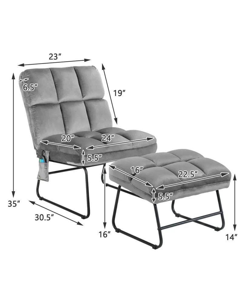 Velvet Massage Recliners with Ottoman Remote Control and Side Pocket