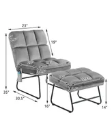 Velvet Massage Recliners with Ottoman Remote Control and Side Pocket