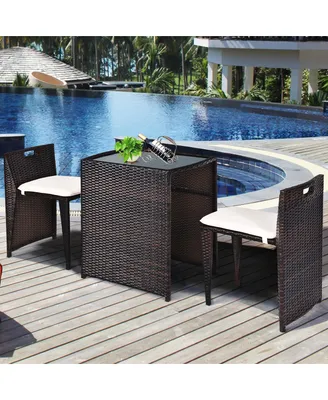 3 Pieces Cushioned Outdoor Wicker Patio Set with No Assembly Needed