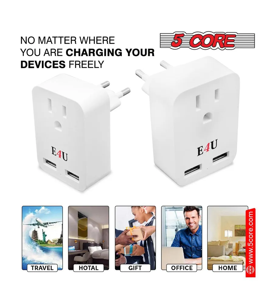 5 Core Usb Wall Charger White with Surge Protector, Multi Charging Power Outlet