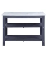 Enapay Kitchen Island in Marble Top & Gray Finish