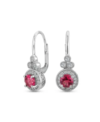 Classic Bridal Art Deco Style Pink Topaz Halo Circle Circlet Rosette Solitaire Drop Earrings for Women .925 Sterling Silver