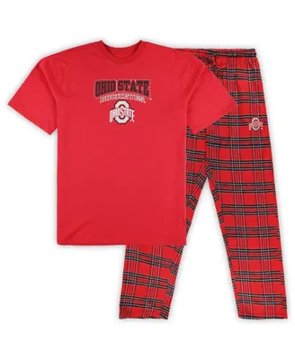 Men's Profile Scarlet, Black Ohio State Buckeyes Big and Tall 2-Pack T-shirt Flannel Pants Set