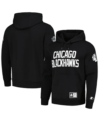 Men's Starter Black Chicago Blackhawks Hat Trick Pullover Hoodie