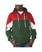 Men's Starter Green, Red Minnesota Wild Power Forward Full-Zip Hoodie