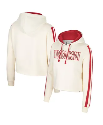 Women's Colosseum Cream Wisconsin Badgers Perfect Date Cropped Pullover Hoodie