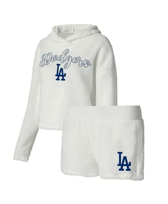 Women's Concepts Sport Cream Los Angeles Dodgers Fluffy Hoodie Top and Shorts Sleep Set