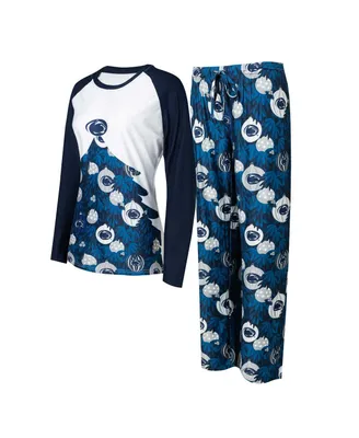Women's Concepts Sport Navy Penn State Nittany Lions Tinsel Ugly Sweater Long Sleeve T-shirt and Pants Sleep Set