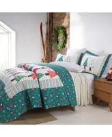 MarCielo 3Pcs Handcrafted Christmas Patchwork Cotton Vintage Like Style Holiday Bedspread Set