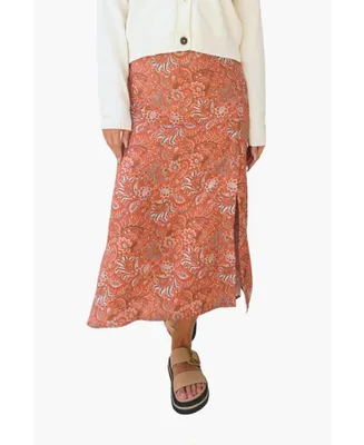 Paneros Clothing Women's Paisley Printed Avery Midi Skirt Rust