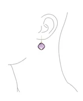 Bling Jewelry Classic Elegant 10K Gold Faceted Briolette Bezel Set Square Cushion Cut Purple Natural Amethyst Dangle Drop Earrings For Women Wire Fish