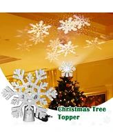 Yescom Christmas Tree Topper Led Lighted 3D Hollow Rotating Snowflake Projector Rotating Christmas Decoration,Silver