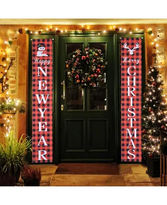 Yescom Christmas Porch Sign Hanging Banner Welcome Holiday Decor Party Outdoor 2 Pack