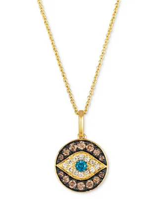Le Vian Chocolate Diamond, Nude Diamond, & Blueberry Diamond Evil Eye Adjustable 20" Pendant Necklace (3/8 ct. t.w.) in 14k Gold