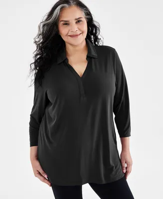 Style & Co Plus Johnny-Collar Knit Tunic Top, Created for Macy's