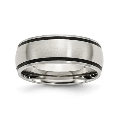 Chisel Stainless Steel Brushed with Black Rubber 8mm Band Ring