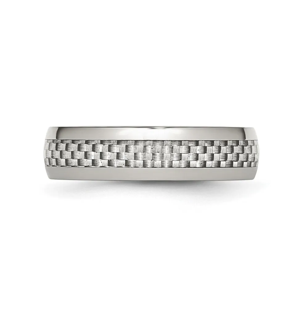 Chisel Stainless Steel Polished Carbon Fiber Inlay 6mm Band Ring