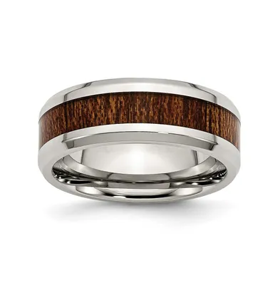 Chisel Stainless Steel Koa Wood Inlay Enameled 8mm Band Ring