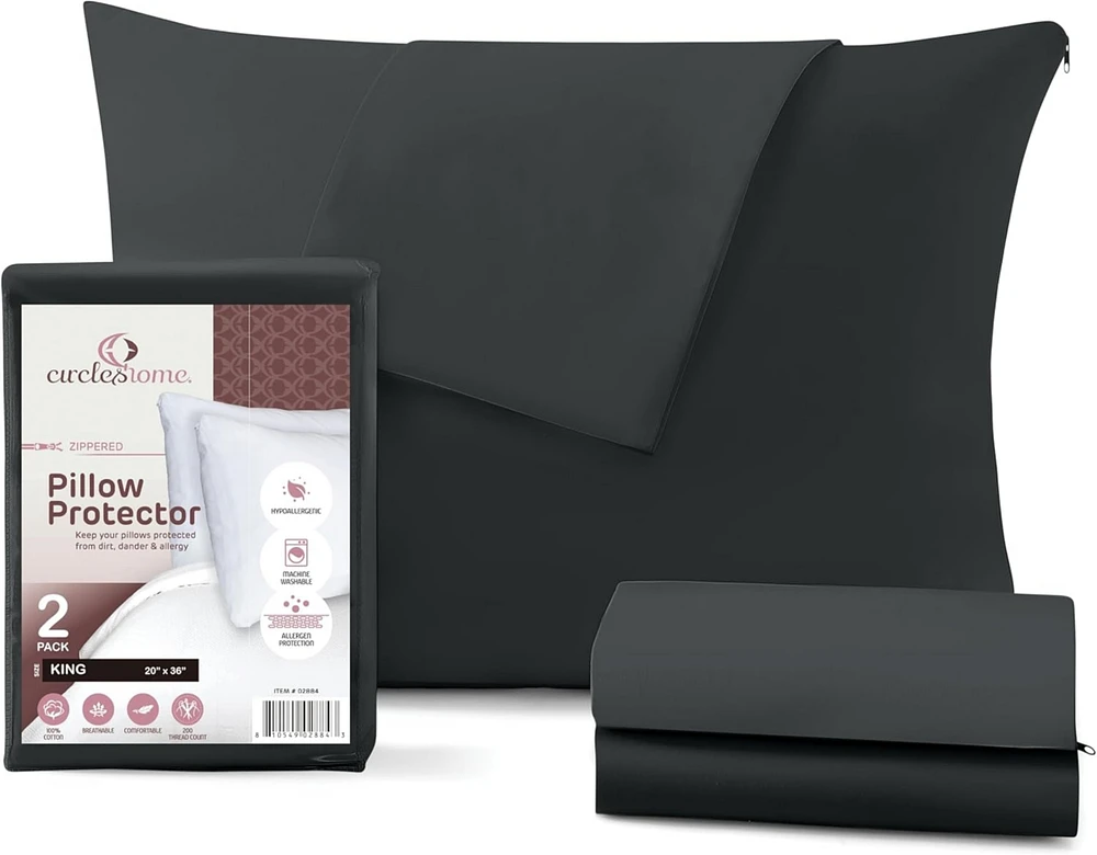 Circles Home 100% Cotton King Pillow Protector with Zipper