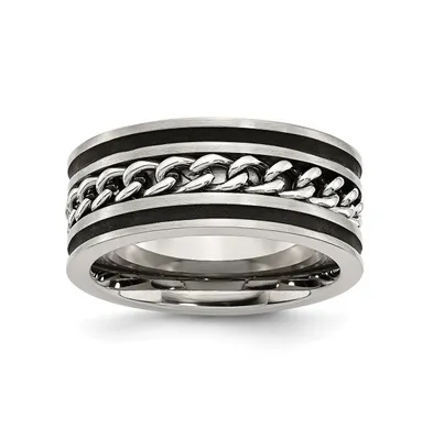 Chisel Stainless Steel Black Ip-plated Chain Inlay 10mm Band Ring