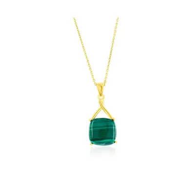 sterling Silver or Gold plated over Square Malachite Pendant Necklace