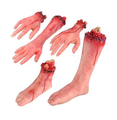 5pcs Severed Hands Feet Prank Props Bloody Broken Body Part Halloween Decoration