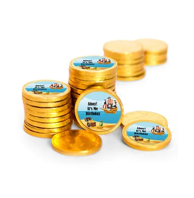 84 Pcs Pirate Kid's Birthday Candy Party Favors Chocolate Coins with Gold Foil