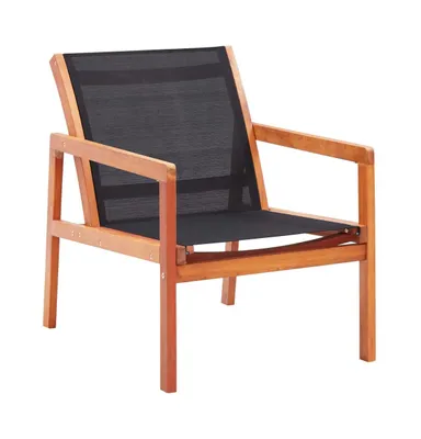 Patio Lounge Chair Black Solid Eucalyptus Wood and Textilene