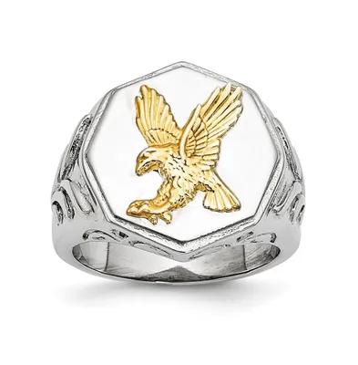Chisel Stainless Steel Yellow Ip-plated Sterling Silver Eagle Ring