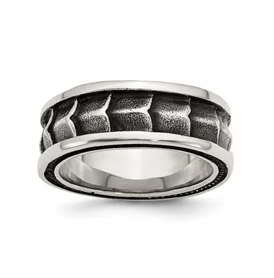 Chisel Stainless Steel Polished and Antiqued 9mm Band Ring