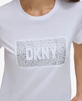 Dkny Women's Studded-Logo Crewneck Short-Sleeve Top