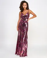 Violet Weekend Juniors' Chevron Sequin Gown